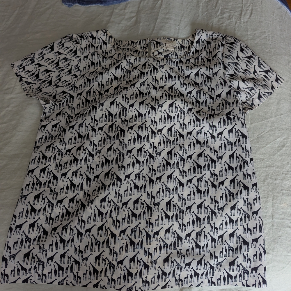 J. Crew XS Black and White Giraffe Print Blouse Top Short Sleeves